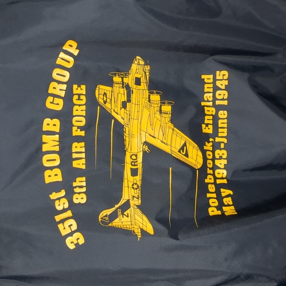 Bomber Jacket Men's Holloway WWII Air Force UK England Navy Blue Yellow Medium - Picture 2 of 14